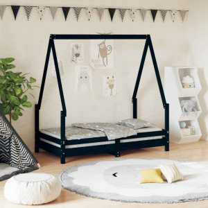 Estructura de cama para niños madera de pino negro 70x140 cm D