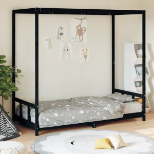 Estructura de cama para niños madera de pino negro 90x200 cm D