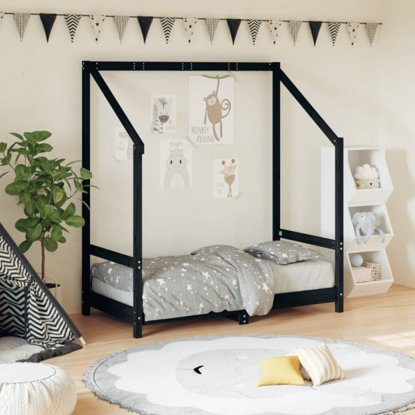 Estrutura de cama infantil em madeira de pinho preto 70x140 cm D