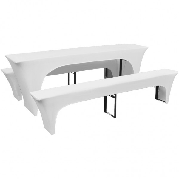3 fundas blancas estirables para mesa y 2 bancos 220x70x80 cm D