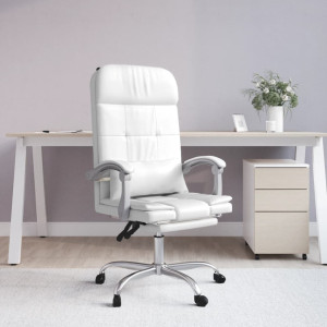 Silla de oficina reclinable masaje cuero sintético blanco D