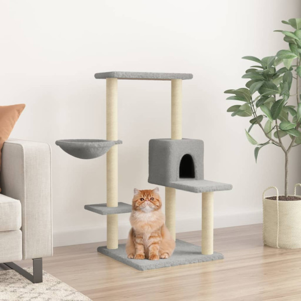 Raspador para gatos com postes de sisal cinza claro de 95 cm D