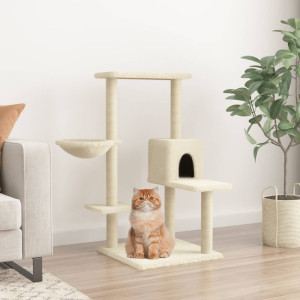 Rascador para gatos con postes de sisal color crema 95 cm D