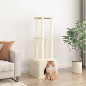 Rascador para gatos con postes de sisal color crema 133.5 cm D