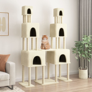 Raspador para gatos com postes de sisal creme 199 cm D