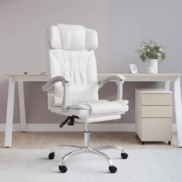 Silla de oficina reclinable cuero sintético blanco D