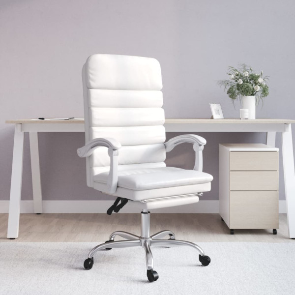 Silla de oficina reclinable masaje cuero sintético blanco D