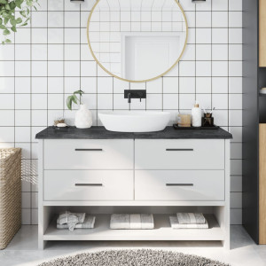 Encimera de baño madera maciza tratada gris oscuro 140x40x4 cm D