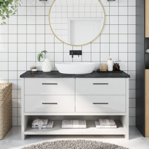 Encimera de baño madera maciza tratada gris oscuro 140x50x4 cm D