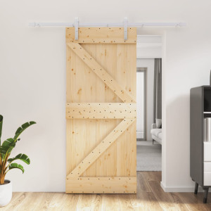 Puerta corredera con herrajes madera maciza de pino 90x210 cm D