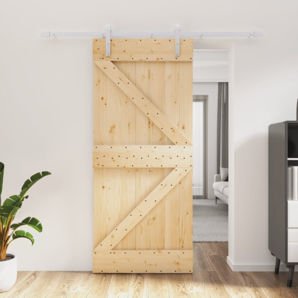 Puerta corredera con herrajes madera maciza de pino 90x210 cm D