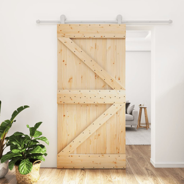 Puerta corredera con herrajes madera maciza de pino 100x210 cm D