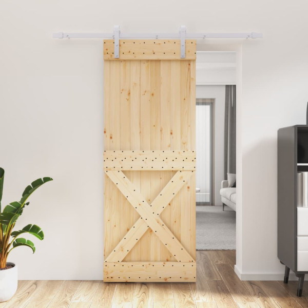 Puerta corredera con herrajes madera maciza de pino 80x210 cm D