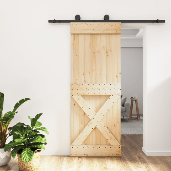 Puerta corredera con herrajes madera maciza de pino 80x210 cm D