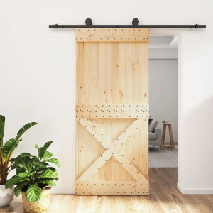 Puerta corredera con herrajes madera maciza de pino 95x210 cm D
