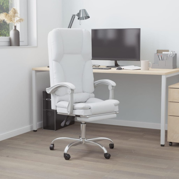 Silla de oficina reclinable masaje cuero sintético blanco D