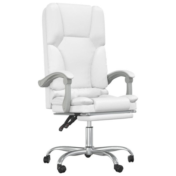 Silla de oficina reclinable masaje cuero sintético blanco D