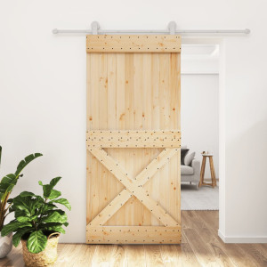 Puerta corredera con herrajes madera maciza de pino 95x210 cm D