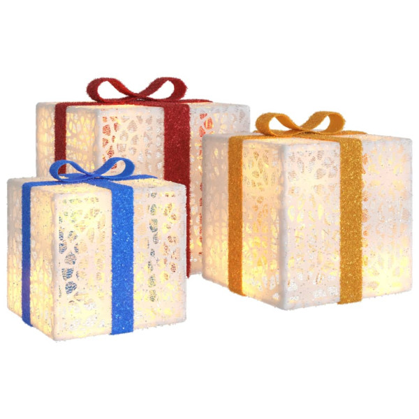 Cajas de regalo Navidad iluminadas 3 uds 64 LEDs blanco cálido M 2