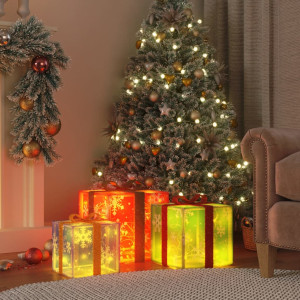 Cajas de regalo Navidad iluminadas 3 uds 64 LEDs blanco cálido D