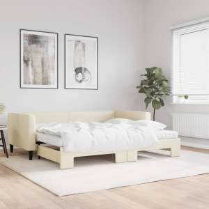 Sofá cama nido con colchón tela crema 90x200 cm