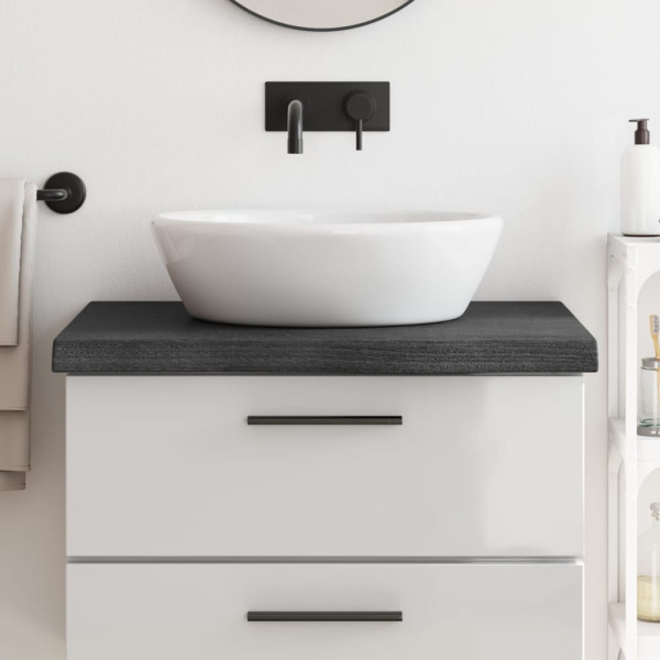 Encimera de baño madera maciza tratada gris oscuro 80x50x6 cm D