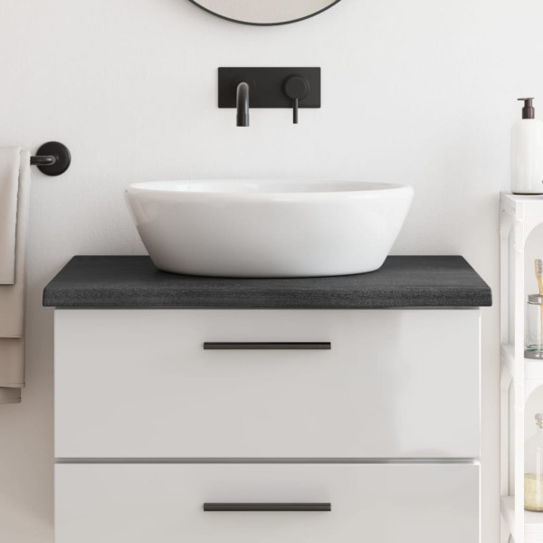 Encimera de baño madera maciza tratada gris oscuro 80x50x4 cm D