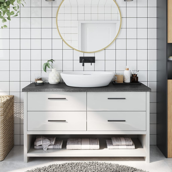 Encimera de baño madera maciza tratada gris oscuro 100x40x4 cm D