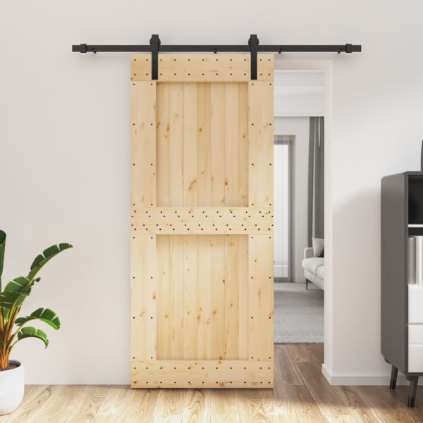 Puerta corredera con herrajes madera maciza de pino 90x210 cm D