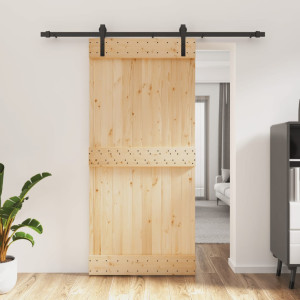 Puerta corredera con herrajes madera maciza de pino 95x210 cm D