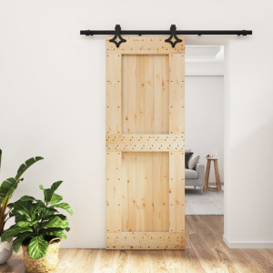 Puerta corredera con herrajes madera maciza de pino 80x210 cm D