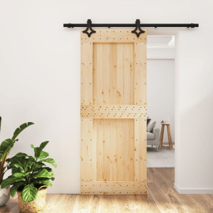 Puerta corredera con herrajes madera maciza de pino 85x210 cm D