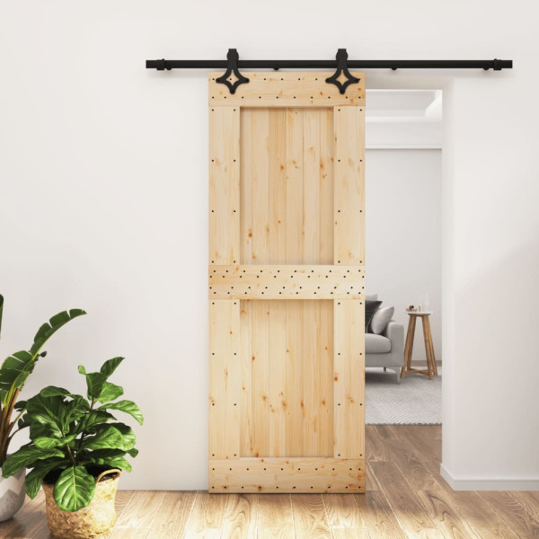 Puerta corredera con herrajes madera maciza de pino 80x210 cm D