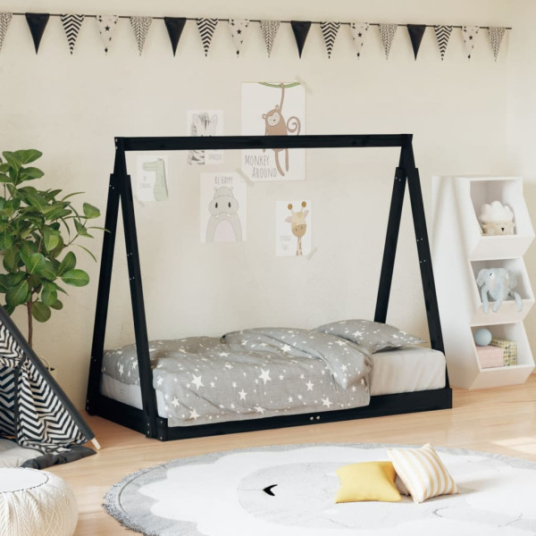 Estructura de cama para niños madera de pino negro 70x140 cm D