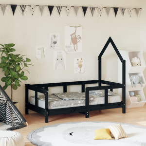 Estructura de cama para niños madera de pino negro 70x140 cm D