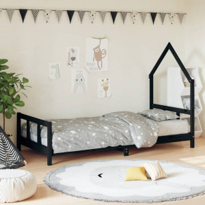 Estructura de cama para niños madera de pino negro 90x200 cm D