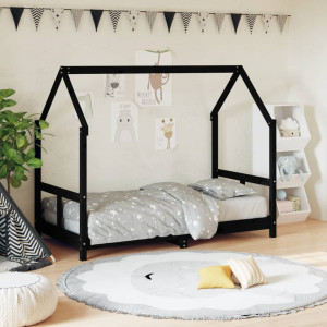 Estructura de cama para niños madera de pino negro 80x160 cm D