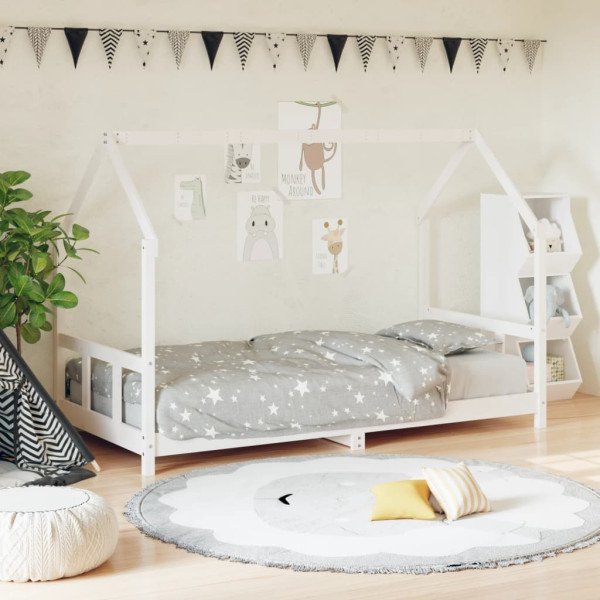 Estrutura da cama para crianças madeira de pinho branco 90x200 cm D