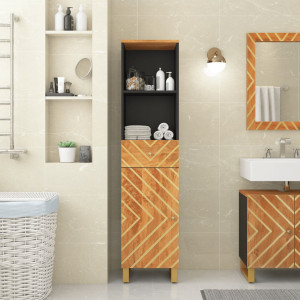 Mueble de baño madera maciza mango marrón negro 38x33.5x160 cm D
