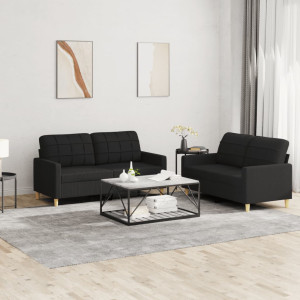 Conjunto de sofá com almofadas 2 peças tecido preto D