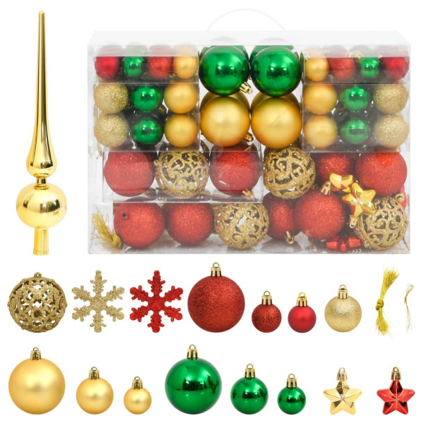 Jogo de bolas de Natal 112 pzas poliestireno vermelho/verde/ouro D