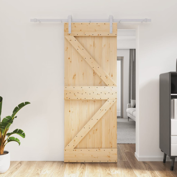 Puerta corredera con herrajes madera maciza de pino 80x210 cm D