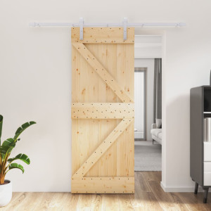 Puerta corredera con herrajes madera maciza de pino 80x210 cm D