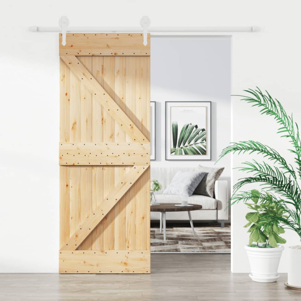 Puerta corredera con herrajes madera maciza de pino 80x210 cm D