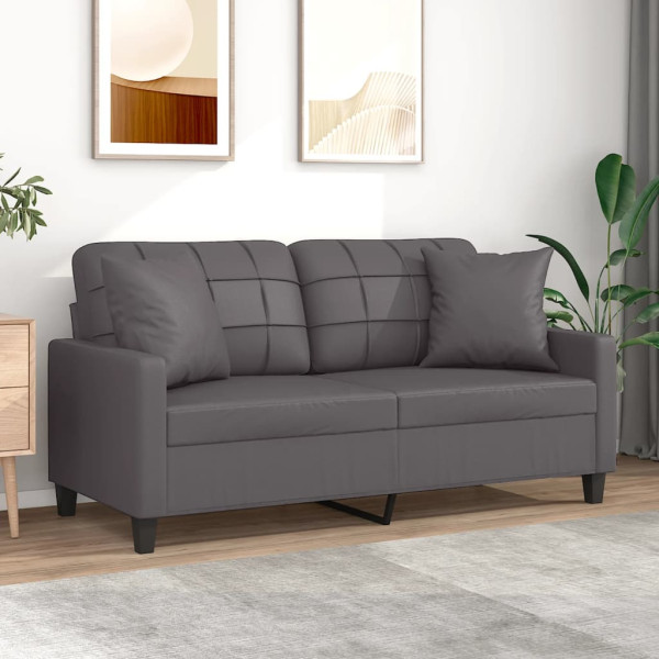 Sofá de 2 plazas con cojines cuero sintético gris 140 cm D