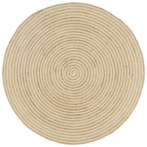 Alfombra de yute tejida a mano diseño espiral blanco 150 cm D