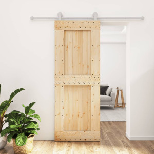 Puerta corredera con herrajes madera maciza de pino 80x210 cm D