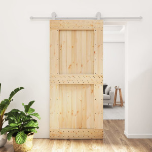 Puerta corredera con herrajes madera maciza de pino 95x210 cm D