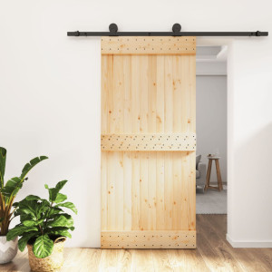 Puerta corredera con herrajes madera maciza de pino 95x210 cm D