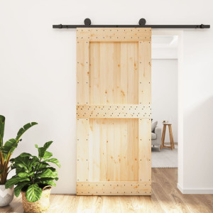 Puerta corredera con herrajes madera maciza de pino 95x210 cm D